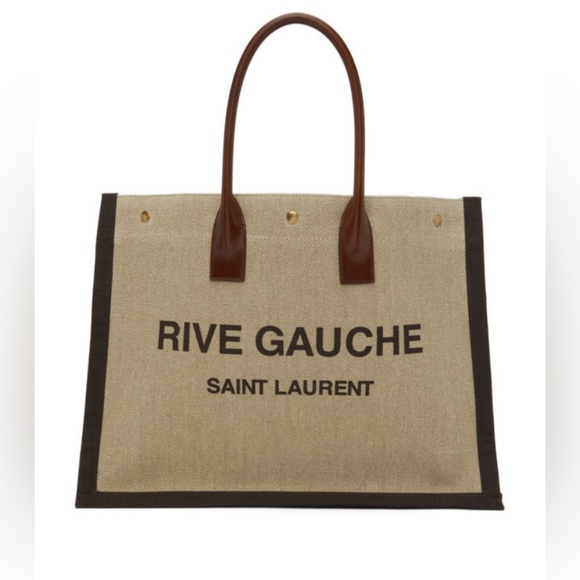 PRELOVED SAINT LAURENT RIVE GAUCHE TOTE BEIGE LINEN AND LEATHER - Picture 1 of 11